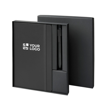 Conjunto de oferta com caderno de capa dura e caneta de tinta preta