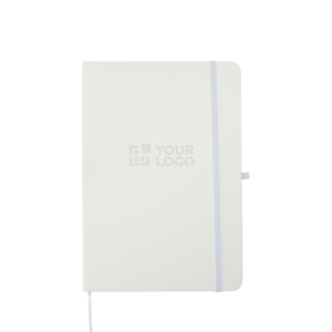 Caderno A5 com capa rígida em pele sintética e folhas pautadas