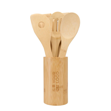 Conjunto de 5 espátulas de cozinha com suporte de bambu