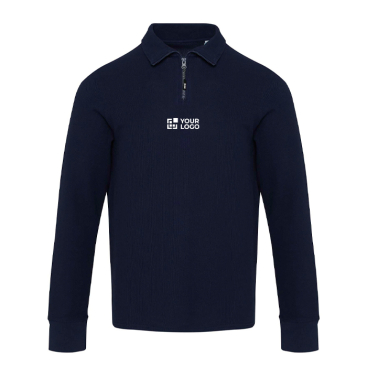 Polo de algodão unissexo manga comprida, zíper médio 245 g/m2 Elevate