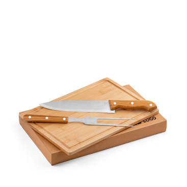 Conjunto para churrasco com tábua de bambu e 2 utensílios
