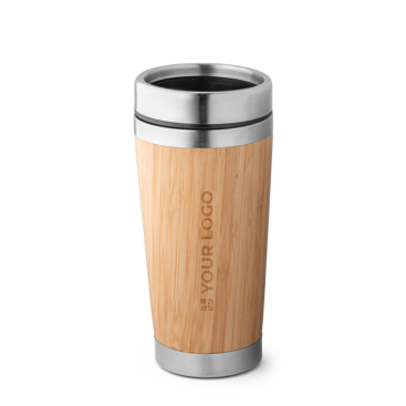 Copo de viagem de bambu e aço inoxidável com tampa deslizante 500 ml