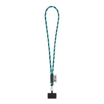 Lanyard tubular com mosquetão e suporte para telemóvel 6,5 x 4,1 cm