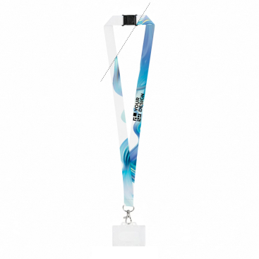 Lanyard de poliéster sublimado com mosquetão, fecho e cartão 2cm