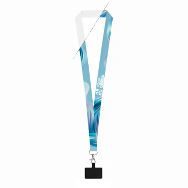 Lanyard de poliéster reciclado com mosquetão e suporte para telemóvel 2 cm