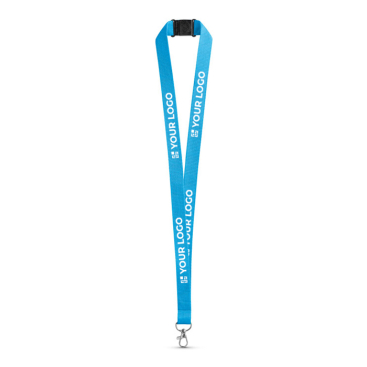 Lanyard de poliéster com mosquetão metálico e fecho de segurança 2 cm