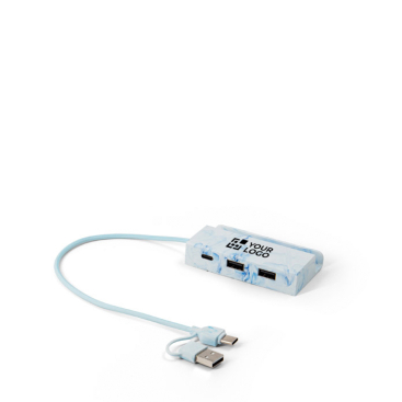 Hub USB com padrão de ondas e 4 portas com suporte para telemóvel
