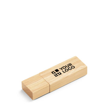 Pen USB feita de bambu com tampa e caixa de papel kraft