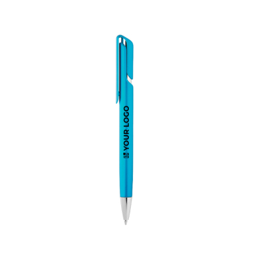Caneta de plástico com clipe e acabamento metalizado, tinta azul