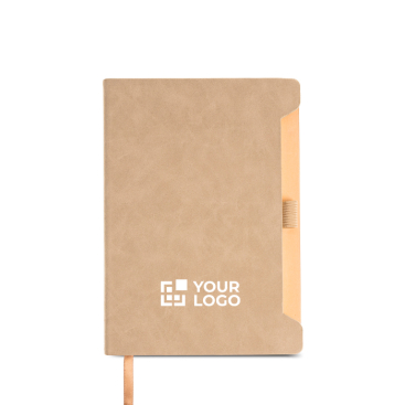 Caderno ecológico com porta-caneta lateral, folhas A5 lisas