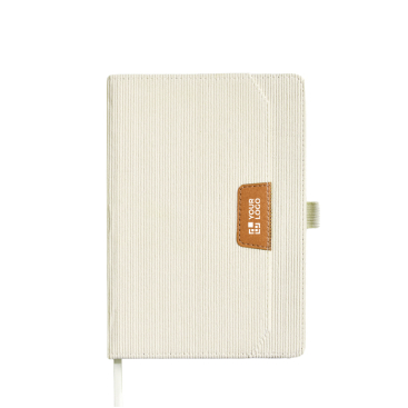 Caderno A5 de bombazina com bolso frontal e porta-caneta, páginas lisas