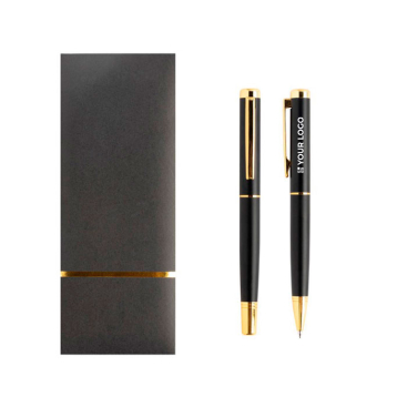 Conjunto de esferográfica e roller de metal elegante, tinta azul vista principal