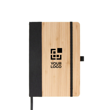 Caderno com capa de bambu com borda vertical e folhas pautadas A5 vista principal