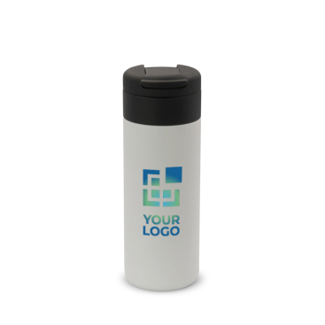 Garrafa de aço inoxidável personalizada e tampa rebatível preta 400ml vista principal