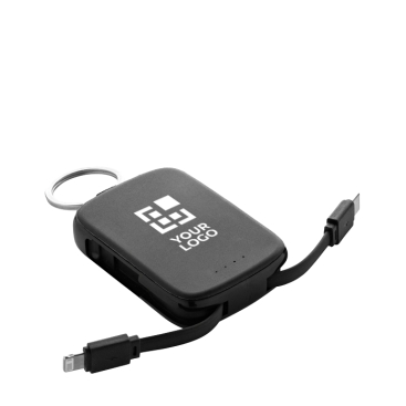 Power bank porta-chaves ecológico com cabos integrados 2000 mAh
