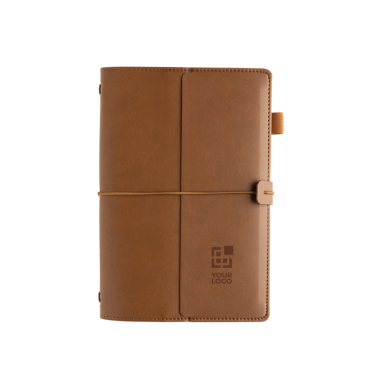 Caderno A5 recarregável em PU com bolsos e fecho elástico pautado
