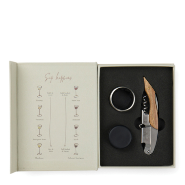 Conjunto de vinho com caixa-oferta semelhante a um livro clássico