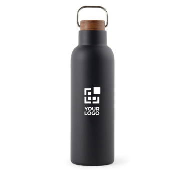 Garrafa de aço inoxidável reciclado com tampa de madeira e alça 800ml