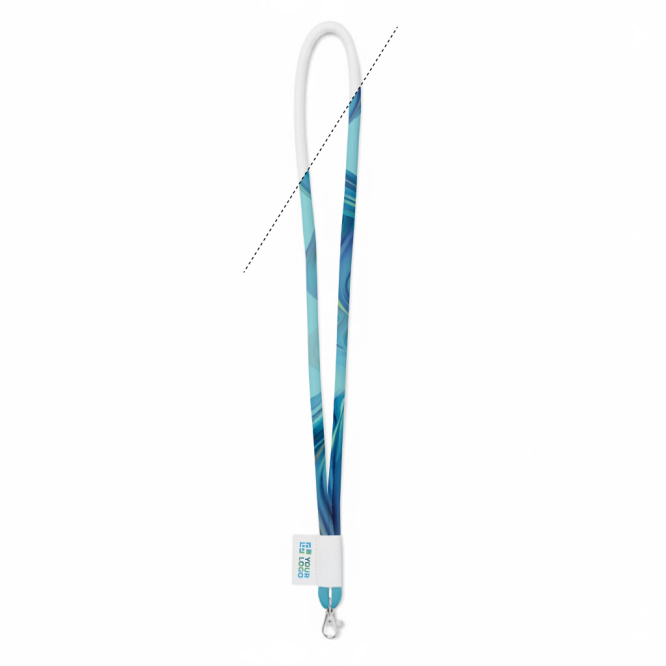 Lanyard tubular de poliéster com etiqueta cosida personalização total