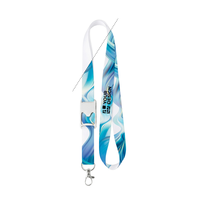 Lanyard de poliéster com abre-caricas no meio personalização total
