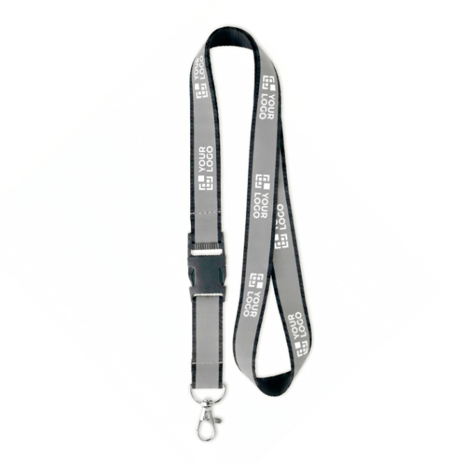 Lanyard desmontável revestimento refletor cinzento personalização total