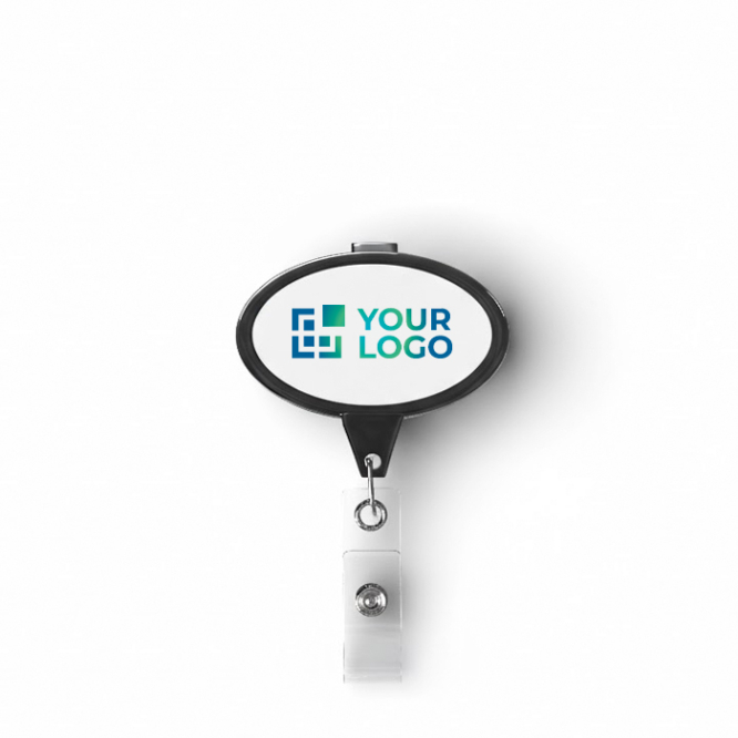 Porta-credenciais retráctil em forma oval, personalização total