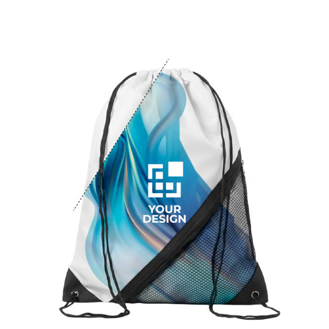 Mochila de cordão de rPET com bolso de malha personalização total