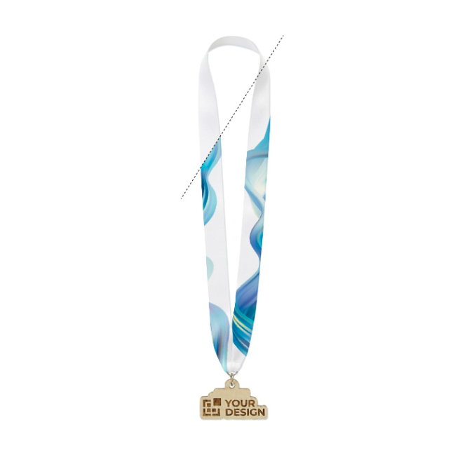 Medalha de madeira com fita cosida em V personalização total