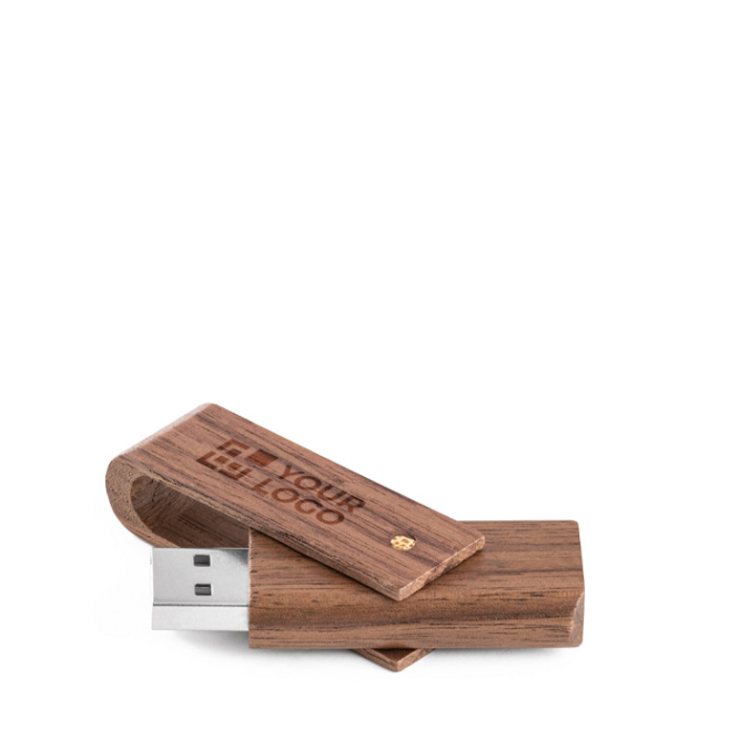 Pen USB giratória feita de madeira de nogueira personalização total