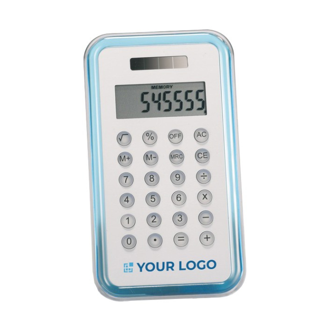 Calculadoras promocionais com design cor azul