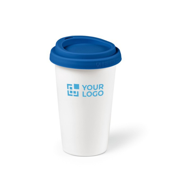 Caneca térmica de cerâmica take away com tampa de silicone 290ml