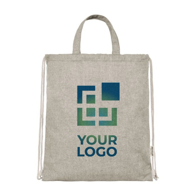 Mochila de algodão reciclado com cordão de fechamento 150 g/m2