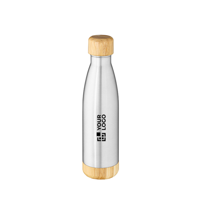 Garrafa em aço reciclado de parede dupla com tampa de bambu 500ml