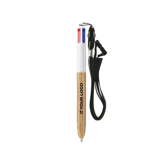 Esferográfica de plástico com efeito madeira e tinta de 4 cores BIC®