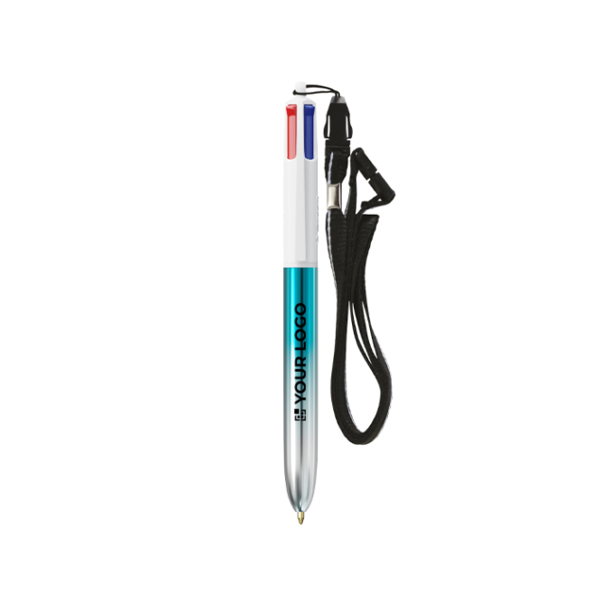 Esferográfica de plástico bicolor metalizada com tinta de 4 cores BIC®