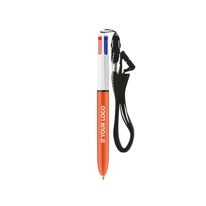 Esferográfica de plástico com lanyard e escrita fina de 4 cores BIC®