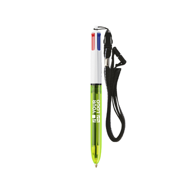 Caneta de plástico com lanyard, tinta 3 cores e 1 marcador BIC®