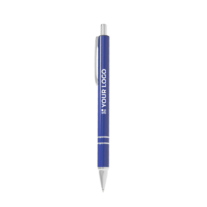 Caneta de alumínio personalizável com design moderno e tinta azul