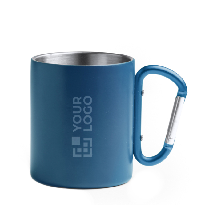 Caneca de aço reciclado 304 com parede dupla e asa-mosquetão 300 ml
