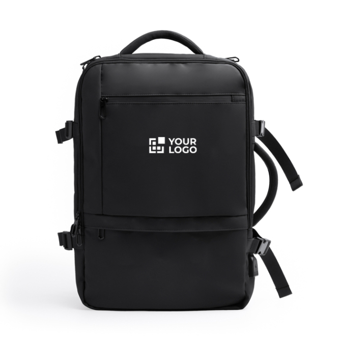 Mochila de viagem, pele de PU extensível com bolso para portátil 17