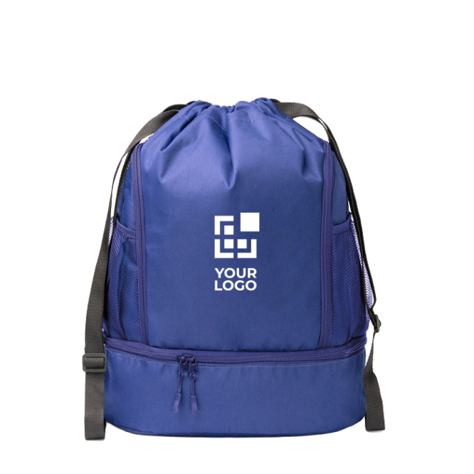 Mochila de cordões ajustável em poliéster 600D com bolso para calçado