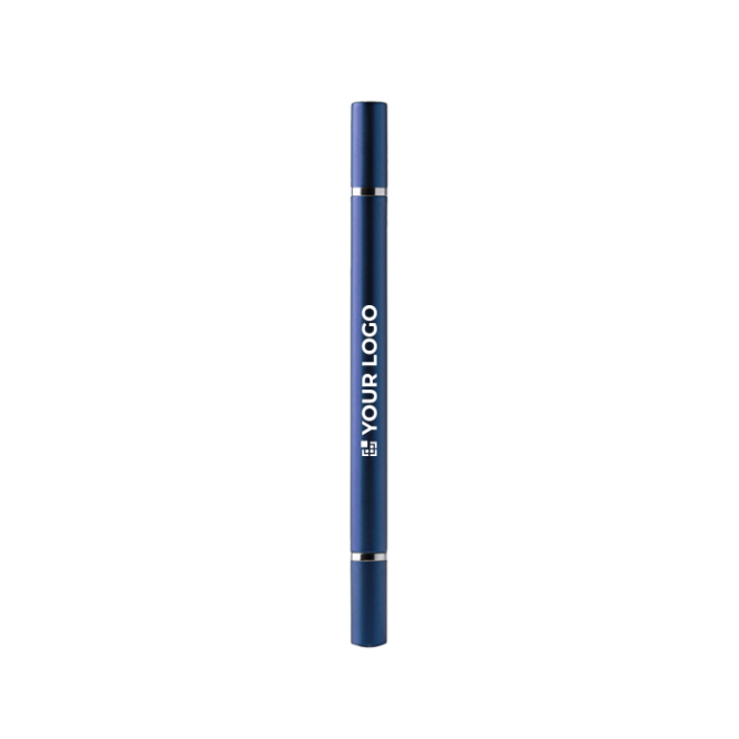 Esferográfica 2 em 1 com acabamento metalizado, lápis infinito e tinta azul