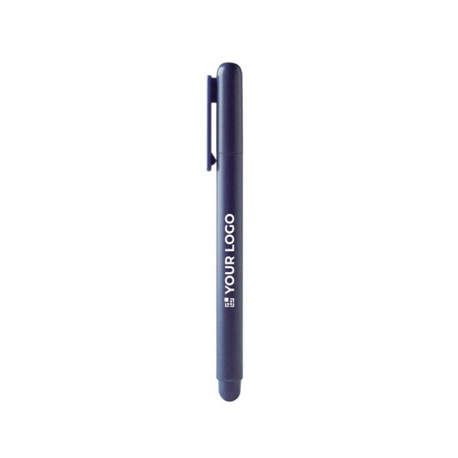 Caneta roller em plástico com tampa e clip a condizer, tinta azul
