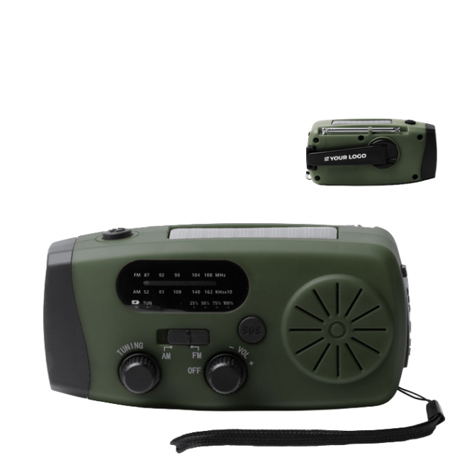 Rádio de emergência multifunções com lanterna e sirene SOS 2000mAh