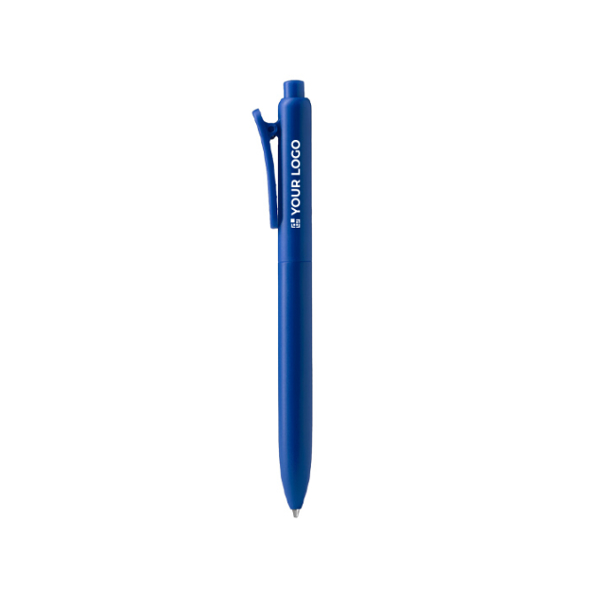 Caneta com clipe em pinça a condizer, plástico mate e tinta azul