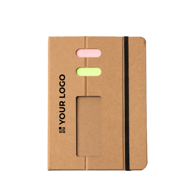 Bloco notas A5 pautado em cartão reciclado com suporte para smartphone