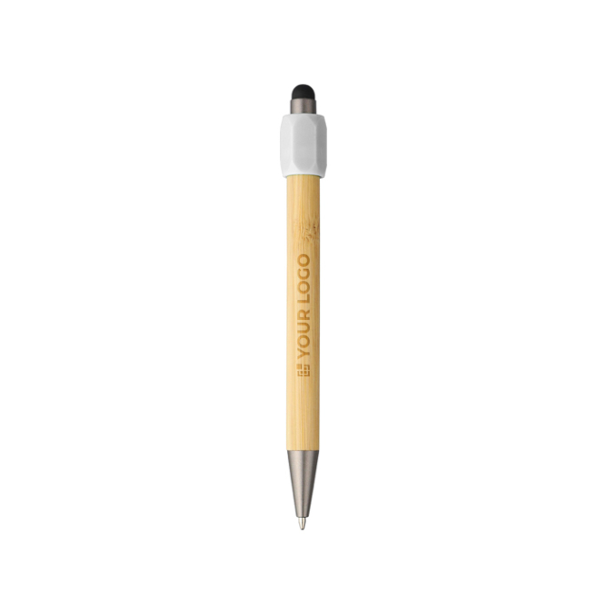 Caneta tátil de bambu com spinner na parte superior tinta azul