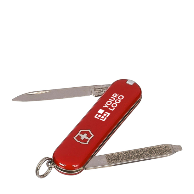 Canivete Victorinox em aço inoxidável formato porta-chaves 6 funções