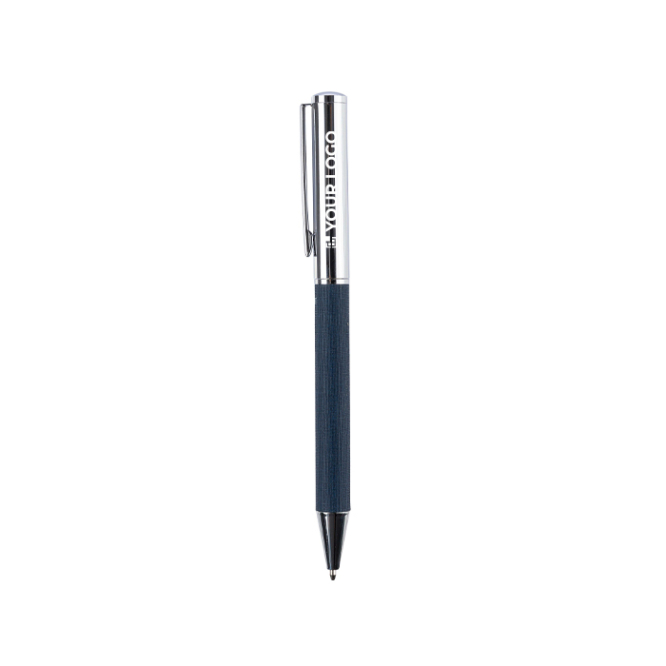 Caneta roller giratória de latão e RPET personalizável tinta azul