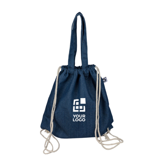 Saco-mochila de cordão de cor natural e ganga reciclada